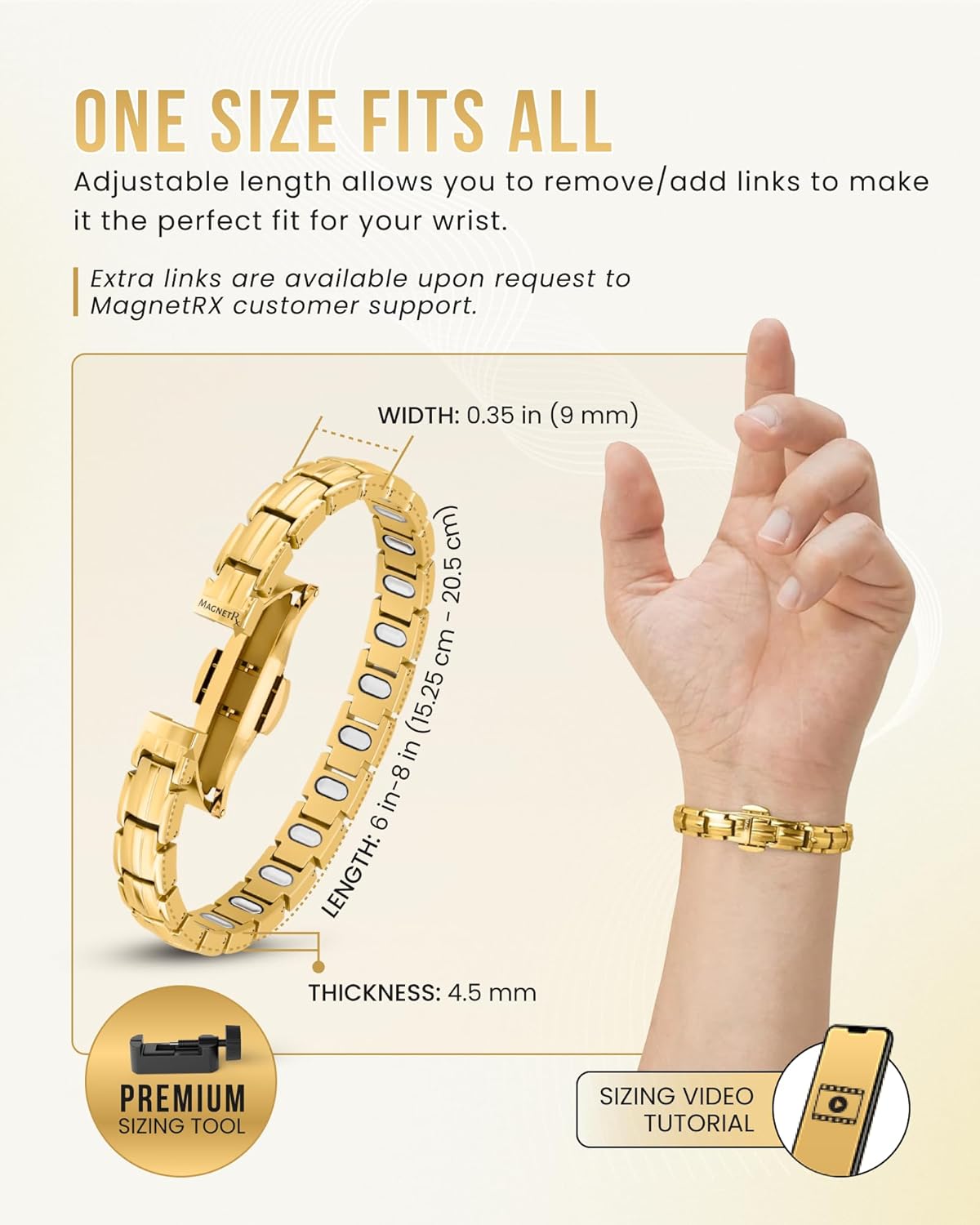 MagnetRX® Magnetic Bracelets for Women - EllipseMAX 5X Strength 5,000 Gauss Magnets - Designed in USA & PATENT PENDING - Premium Titanium Womens Magnetic Bracelet & Adjustable Length (Gold) - Image 6