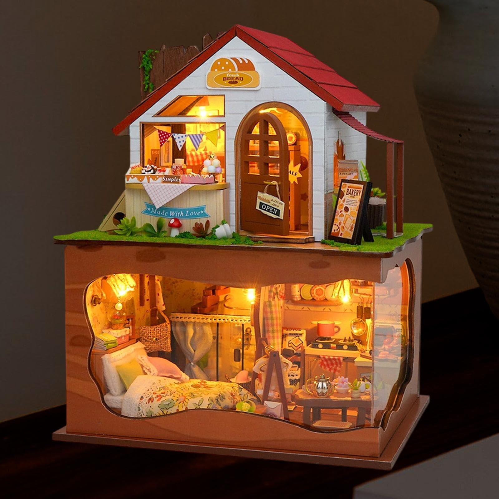 harayaa Kit Fai da Te per Casa in Miniatura, Diorama da Comodino, Costruzione di Una Casa, Panetteria in Miniatura Fai da Te