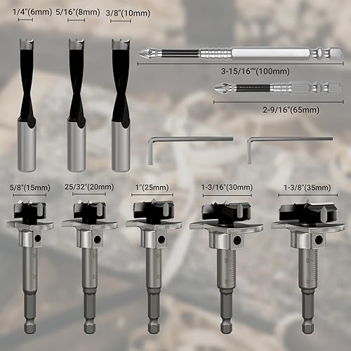 Miniatura 8 de KOWOOD - Juego de brocas Forstner perforación de madera con punta de carburo juego de 14 piezas