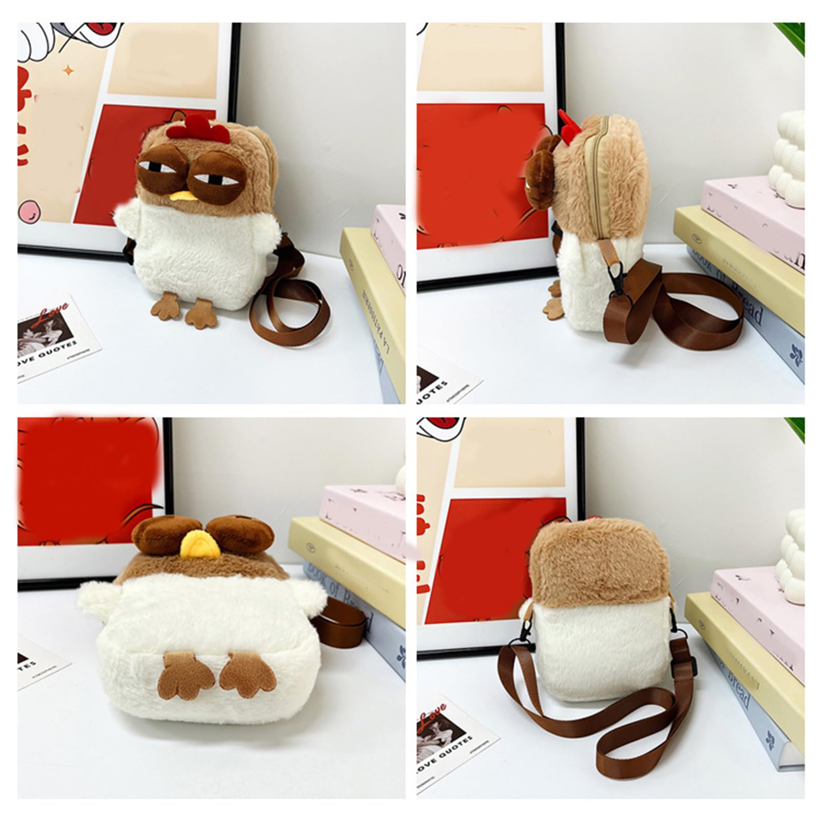 Chicken Shoulder Bag, Zipper Plush Animal Purse, Soft Stuffed Bag, Compact Cross-Body with Adjustable Strap, Ideal for Kids, Toddler, Boys, Girls, Travel, School, Playtime