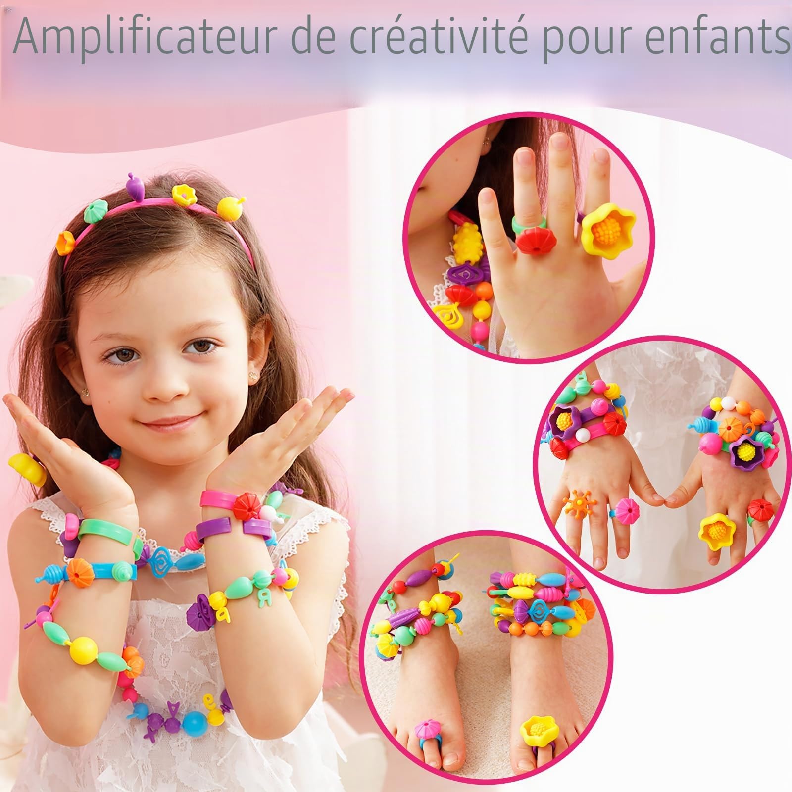 Kit de Fabrication de Bijoux pour Enfants - Perles pour Bracelet, Billes, Loisirs Créatifs - Jouets pour Filles de 3 à 7 Ans