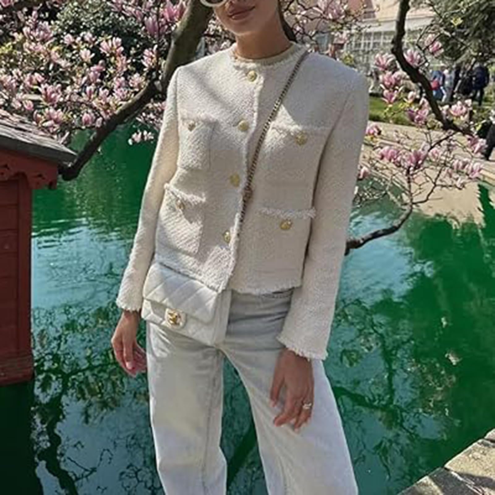 Giacca in Tweed Casual da Donna Autunno Giacca Business Casual per Il Tempo Libero Giacca Business Elegante Blazer Aperto Davanti Elegante Giacca in Tweed
