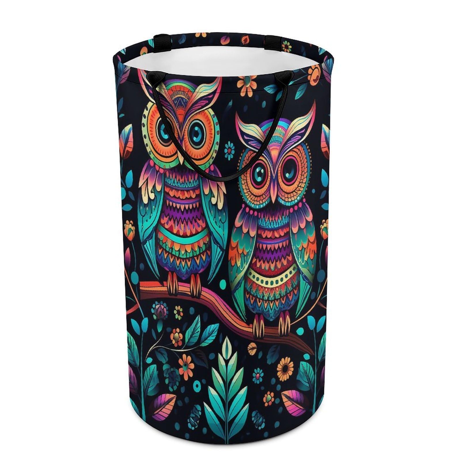 Colorful Owl Pictures Laundry Basket Freestanding Laundry Hamper with Handles Waterproof Dirty Clothes Hamper Collapsible Washing Bin Aesthetic Clothes Basket for Bathroom Bedroom Dorm