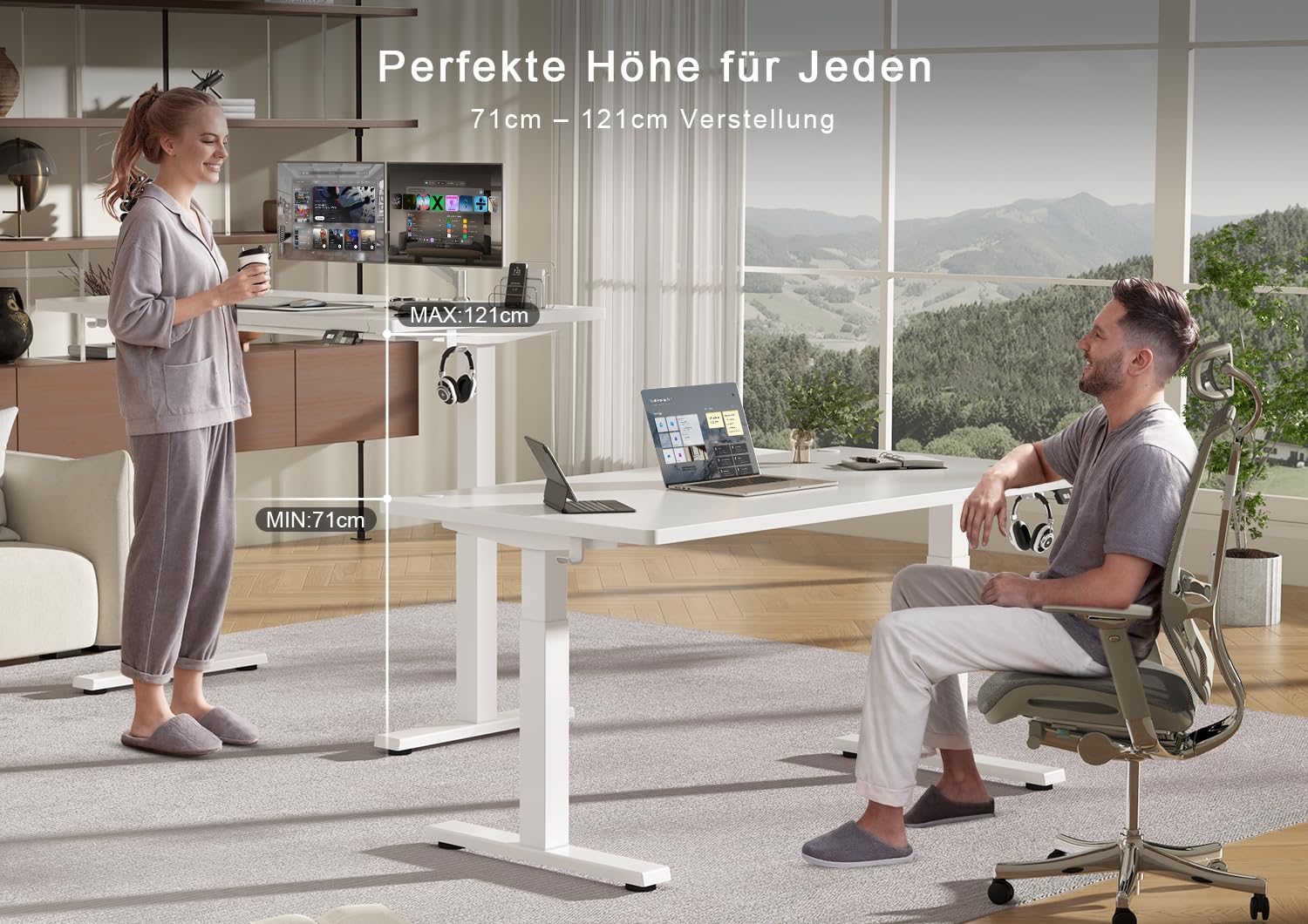 Devoko Höhenverstellbarer Schreibtisch 160x80 cm, 25 mm Starke Tischplatte, Ergonomischer Elektrischer Steh-Sitz Computertisch mit Dualmotor & Memory-Handsteuerung + USB-C für Homeoffice