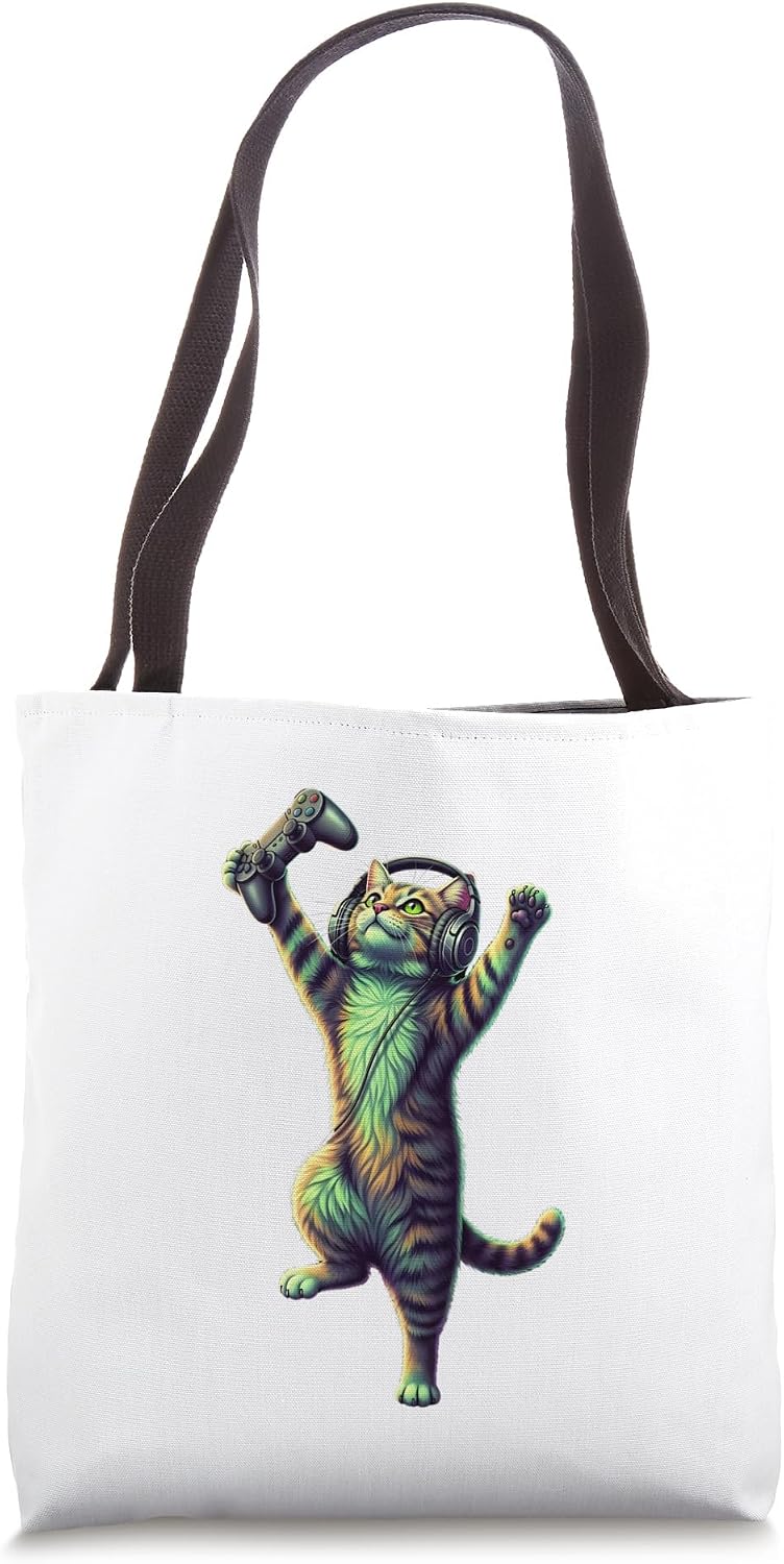 Funny Cat Gamer Headset Controller Gaming Concept Tote Bag
