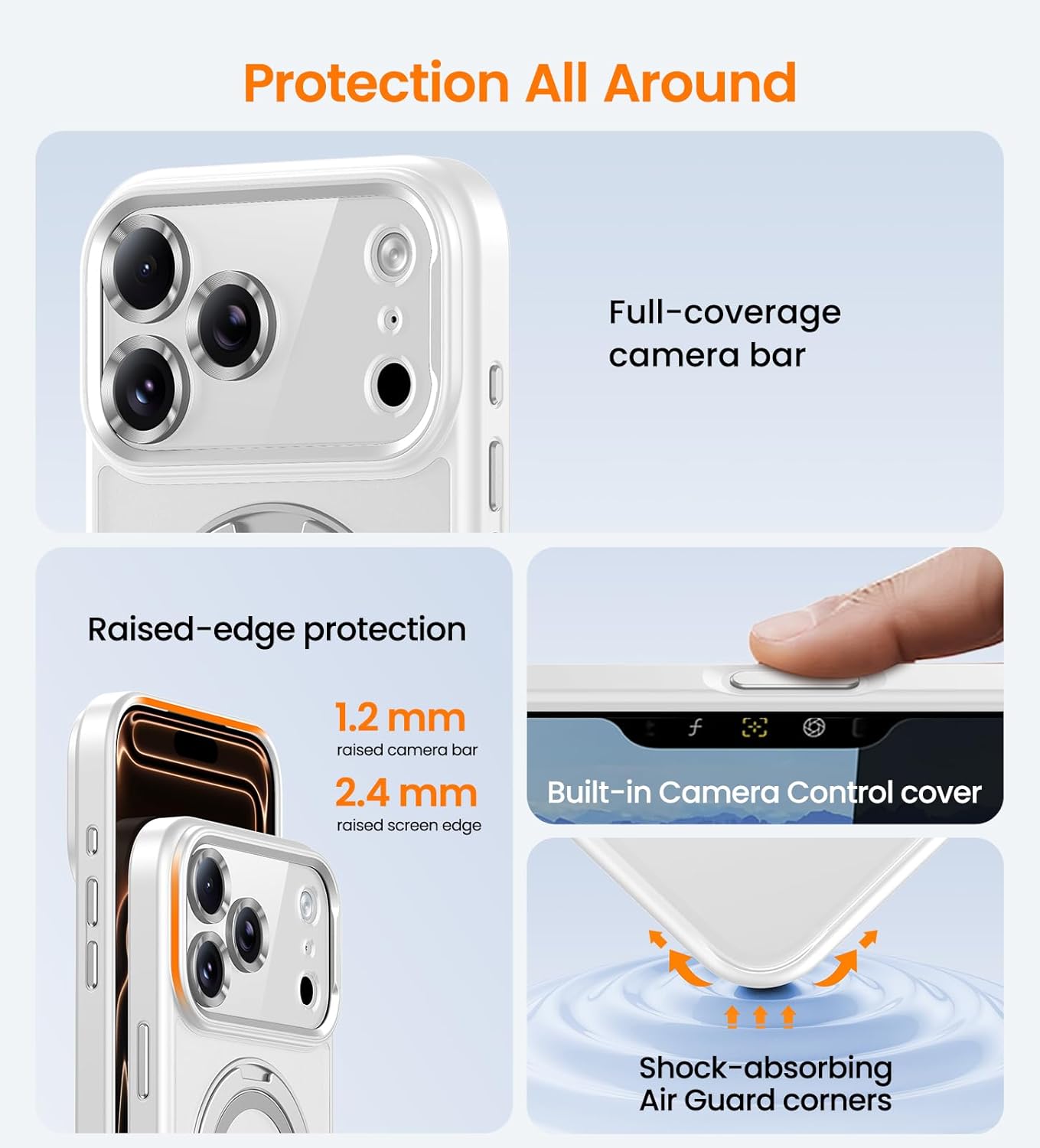 Magnetic for iPhone 17 Pro Max Case Camera Control Button with Stand [Compatible with MagSafe] [360° Rotatable Ring Holder Kickstand] [Military Grade Protection] 17 ProMax Phone Case, White