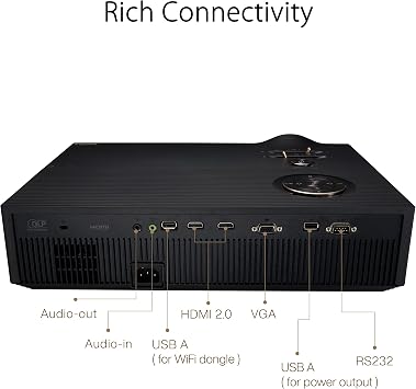 ASUS ProArt A1 Professional Projector Calman Verified with 3000 Lumens, Full HD Projector with 4K Input, Auto Keystone, 120Hz Home Theater Projector with HDMI, VGA, USB, Wireless Mirroring, Speaker