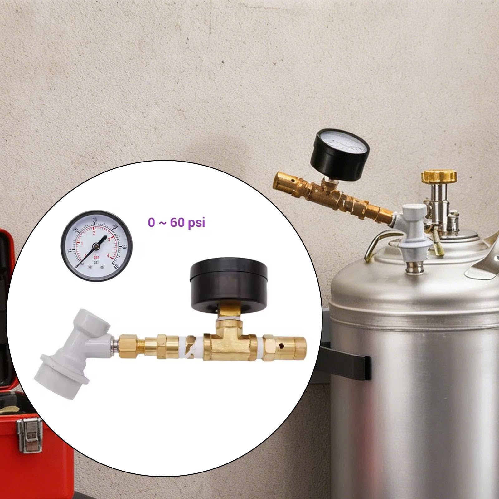 Valvola di Pressione Regolabile per Birra con Attacco Gas Ball Lock Rilevamento Perdite E Manometro Visibile Adatta a Birrifici Fermentazione Domestic, Da 0 a 60 Psi