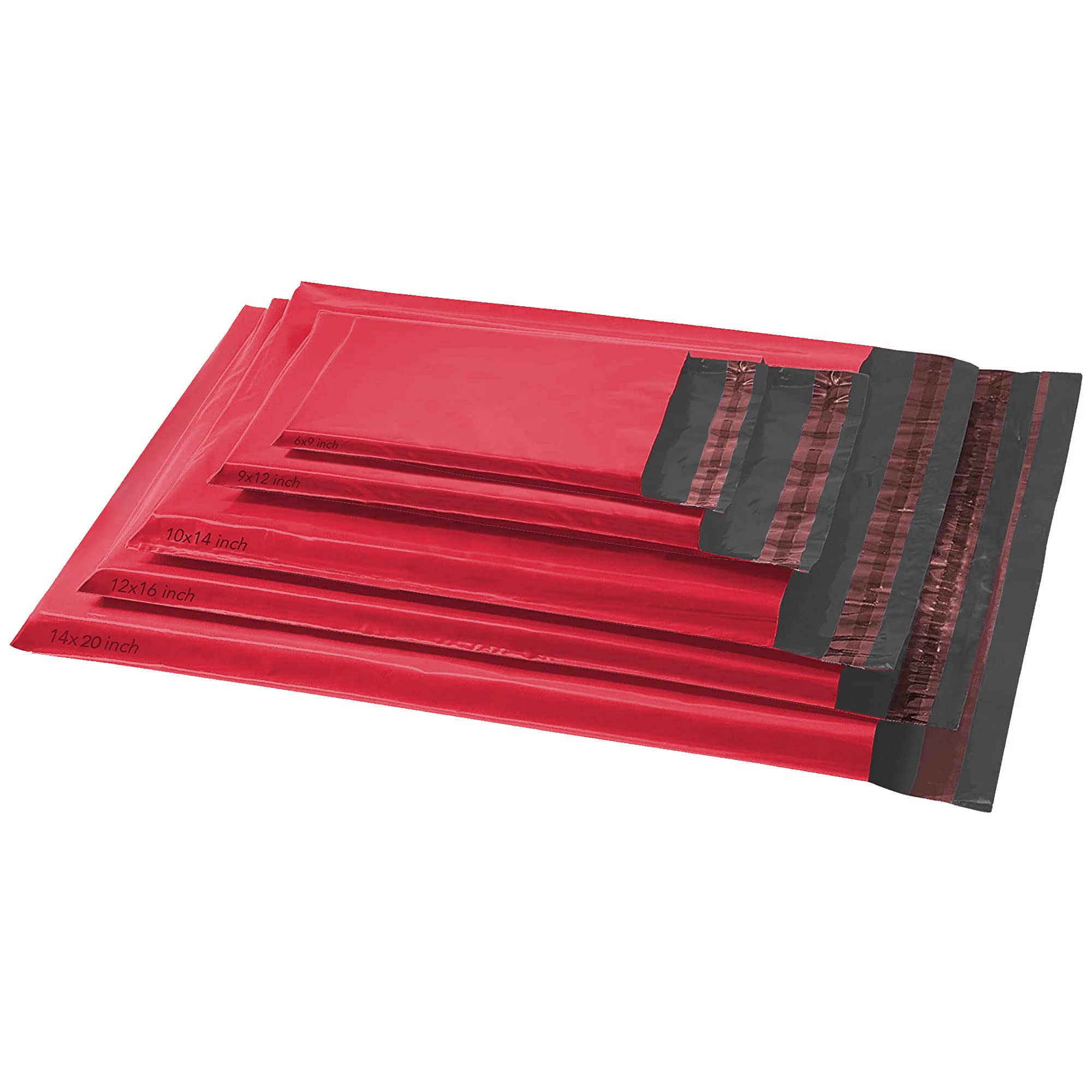 125 Mixed Plastic Mailing Postage Bags, Strong Self Seal Postage Packaging Bag Assorted Size Mailers, Small to Large Mailing Bags for Packaging Shipping Postal Bags, Parcels Packages 5 Size Red