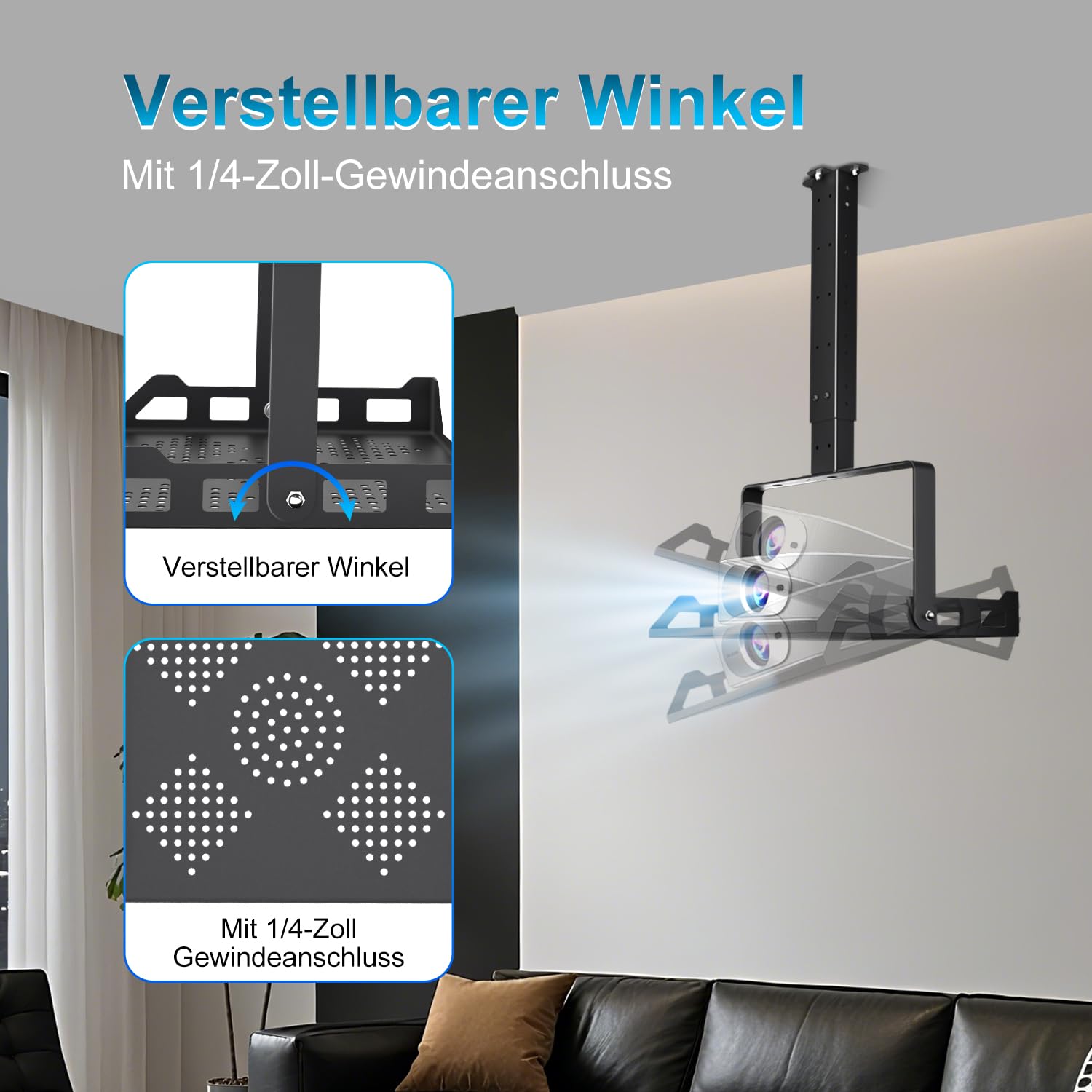 Salange Beamer Halterung Deckenhalterung, Höhenverstellbar Projector Halterung Decke,Universal wandhalterung Verdeckte Kabelführung,Tragkraft bis zu 10 kg,Beamerhalterungr für Heimkino Büro,Schwarz