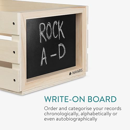 Miniatura 3 de Navaris Caja de madera para discos  Caja de almacenamiento de álbum de vinilo con tablero de pizarra  Capacidad para hasta 80 discos LP  Natural