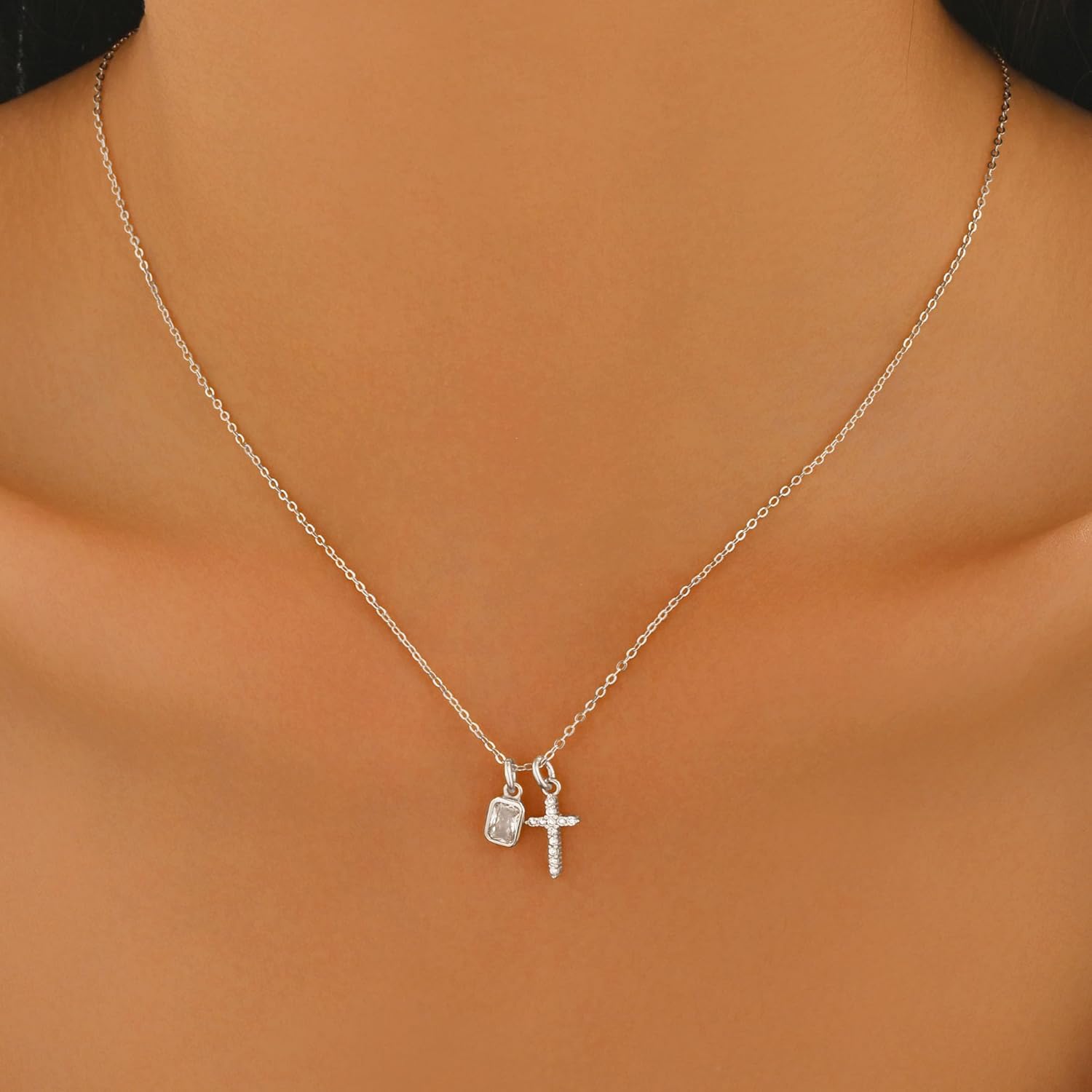 925 Sterling Silver Dainty Cross Necklace for Women 14K Gold Plated Cubic Zirconia Cross Faith Pendant Necklaces to Daughter Mom Simple Diamonds Crucifix Charm Chain Mother's Day Easter Jewelry Gifts