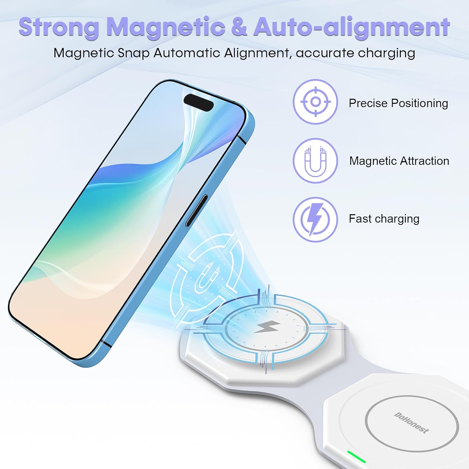 3-in-1 Travel Wireless Charger for iPhone: Foldable Charging Station for Business Trip Office Desktop Home Nightstand - Magnetic Charger Pad for iPhone 16 15 14 13 12 Apple Watch AirPods