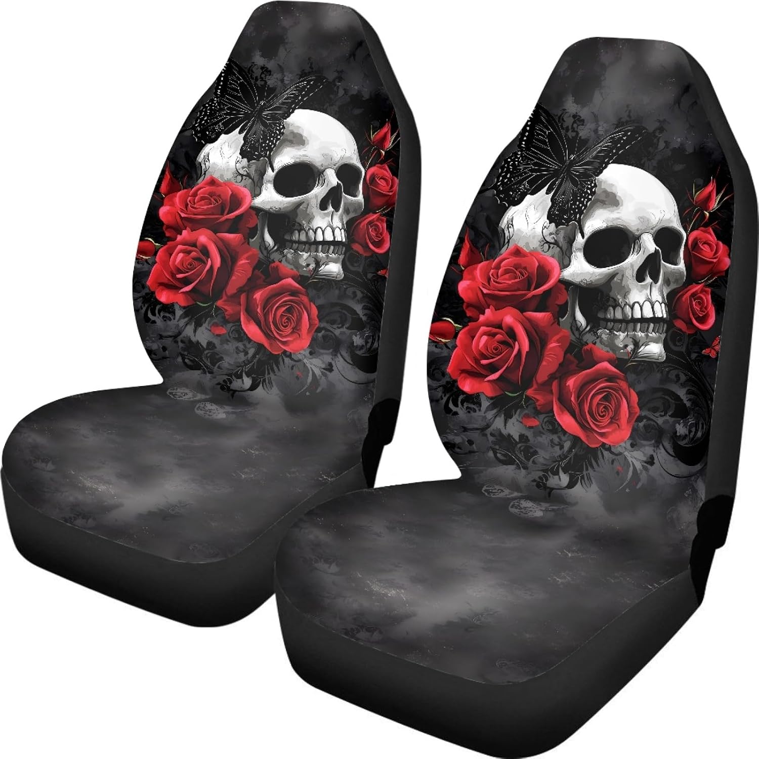 Gothic Skull Seat Covers for Cars Front Seat Purple Rose High Back Bucket Seat Cover 2 Piece Front Seat Cover for Cars SUV Sedan Van