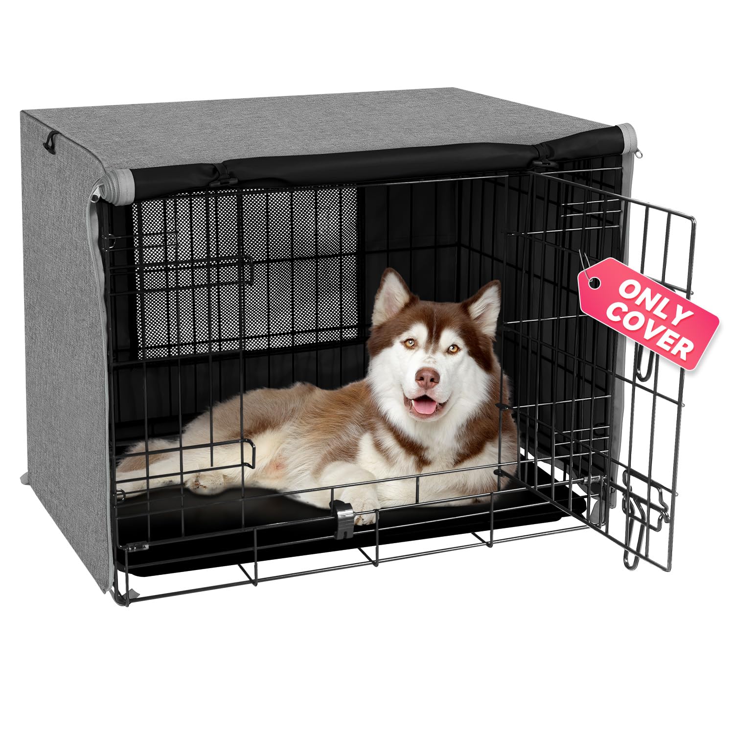Seiyierr Dog Crate Cover - Kennel Cover Fit for 48 Inch Dog Crate, Double Door Polyester Crate Cover for Wire Dog Crate Indoor Outdoor Protection, Grey