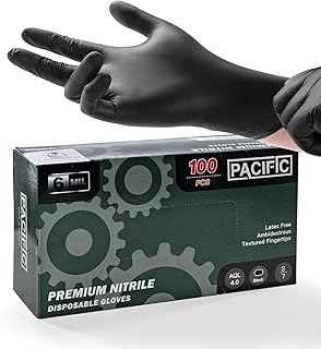 PACIFIC 6-mil Schwarz Einweghandschuhe in Nitrile, 100 Stück/Box, Puderfreie & Latexfreie Einmalhandschuhe, Koch, Labor, Elektroindustrie, EN374, S