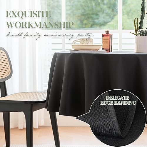 Miniatura 4 de BYDOLL Mantel redondo de 60 pulgadas, color negro, lavable, para exteriores, resistente a las manchas y a las manchas, mantel de poliéster a prueba