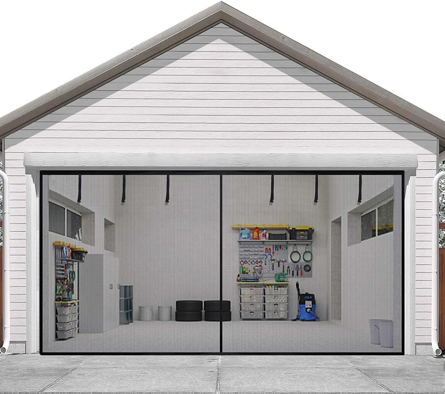 I&K - Magnetic Garage Door Screen - Double Garage Doors 16x7FT- Reinforced Fiberglass Door Screen,Stronger 2350g(5.2LB) High Energy Magnets,Comes with Profassional Box