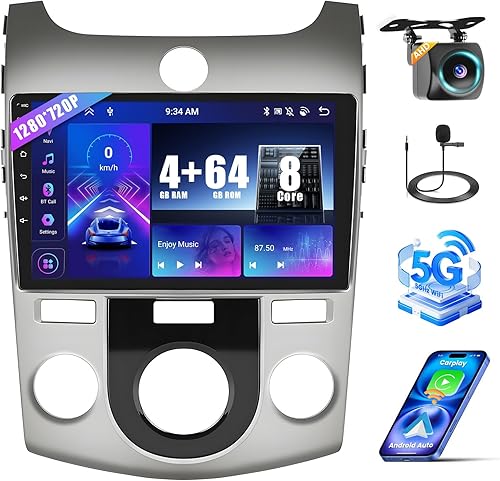 Miniatura 9 de (AC) Roinvou 2+64G Android CarPlay Stereo para Kia Forte Cerato K3 2008-2012, CarPlay inalámbrico integrado con Android Auto, pantalla táctil de 9