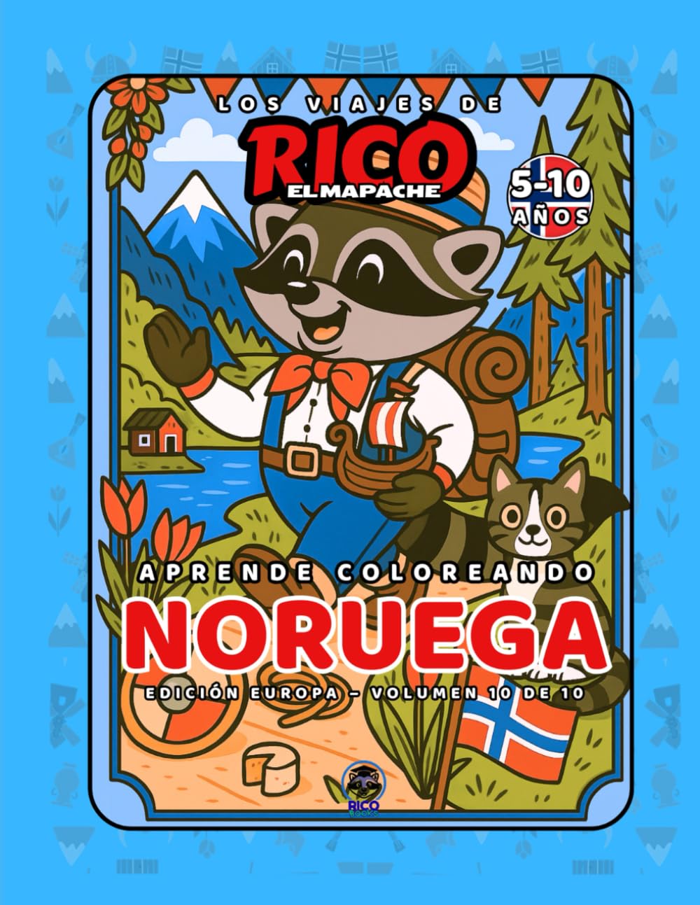 Noruega – Libro de colorear educativo para niños (5–10 años) | Los Viajes de Rico el Mapache – Volumen 10