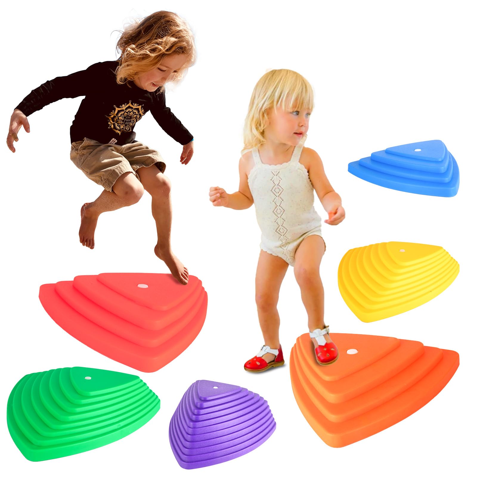 Stepping Stones for kids, 6 Pcs Toddler Stepping Stones Non-Slip Edging Balance Stepping Stone Up to 220 Ibs Steps Stones for Kids Aged 3+ Indoor and Outdoor Play