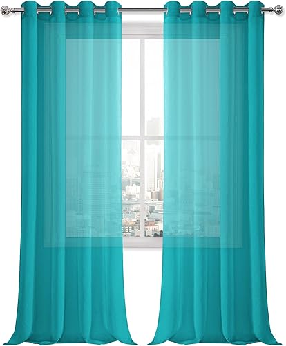 Miniatura 8 de DWCN Cortinas transparentes de lino sintético turquesa, cortinas de gasa con ojales para ventana para dormitorio, sala de estar, 52 x 108 pulgadas