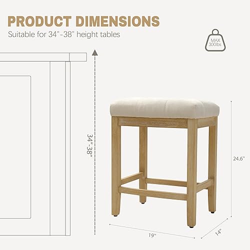 Miniatura 2 de Juego de 4 taburetes de bar de altura de mostrador para encimera de cocina, taburetes de bar modernos sin espalda con asiento tapizado de tela y