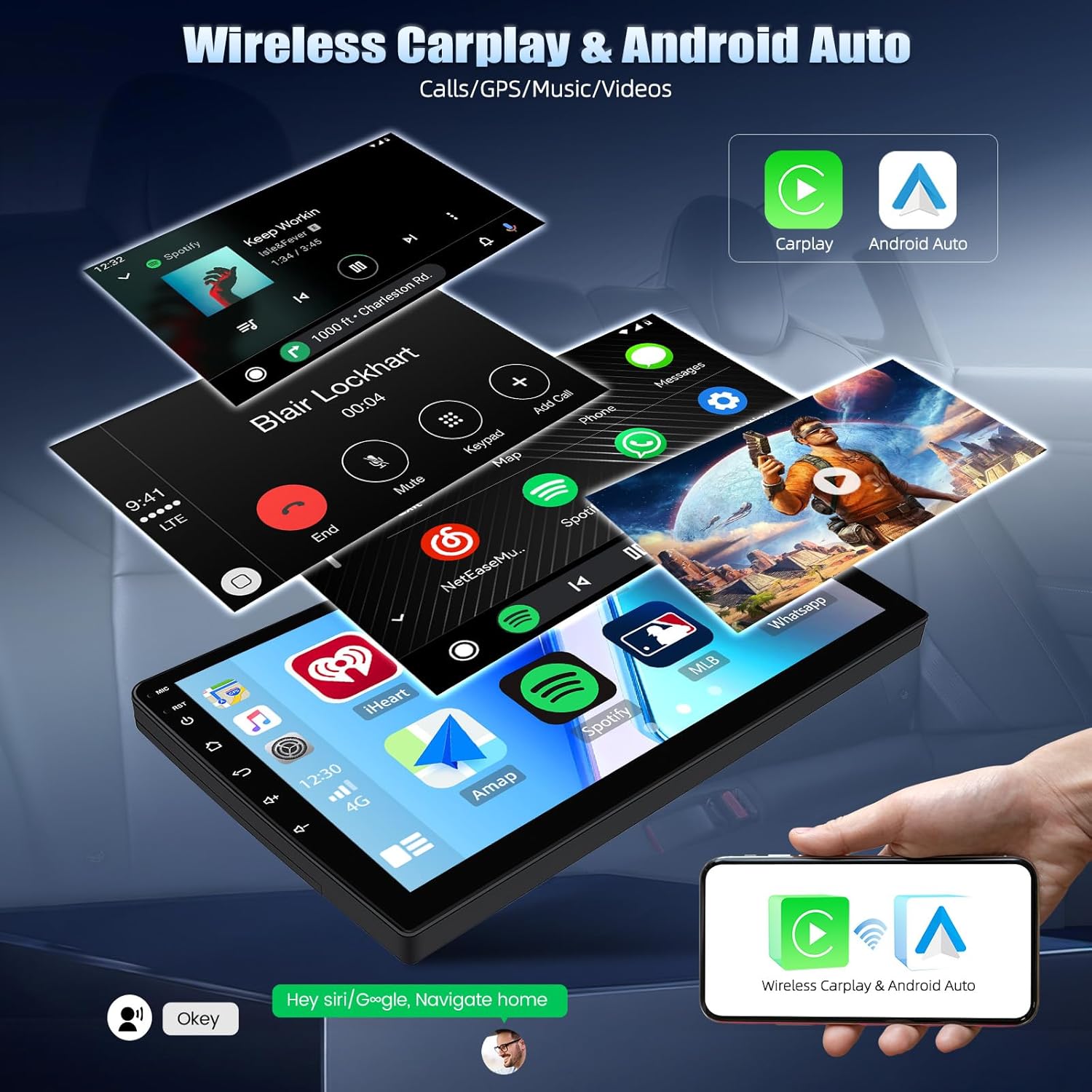 Image demonstrating Wireless CarPlay and Android Auto functionality.