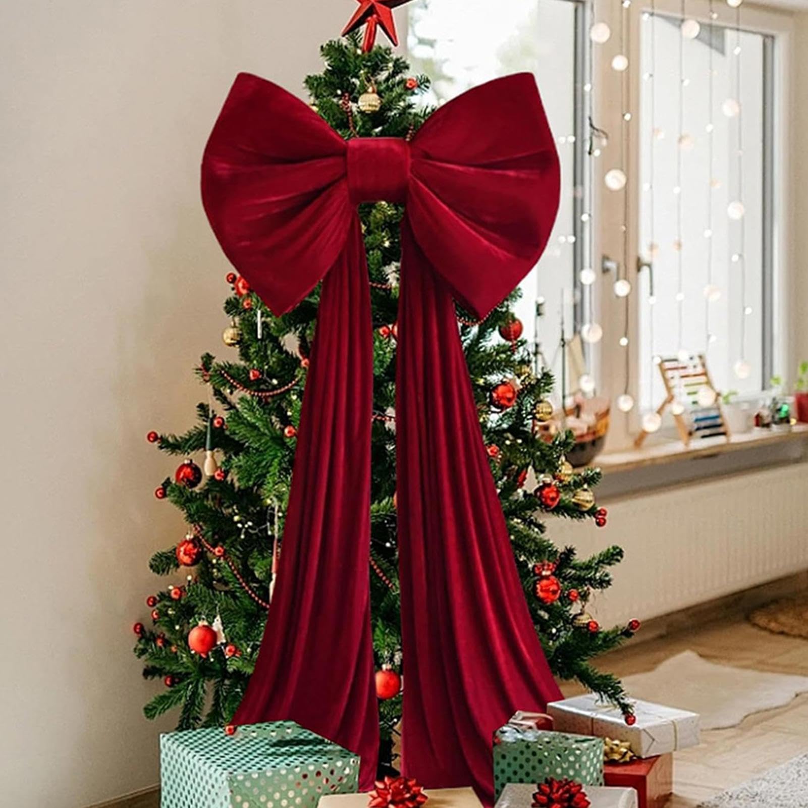 Giant Christmas Tree Topper Bow Large Burgundy Velvet Bow