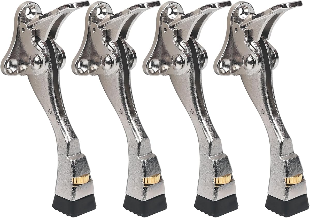4 Packs Heavy Duty Kickdown Door Stopper, One Touch Adjustable Kickdown Door Stop for Heavy Doors, 4 in Metal Door Kickstand with Rubber Tip & Wall Protectors for Wide Doors