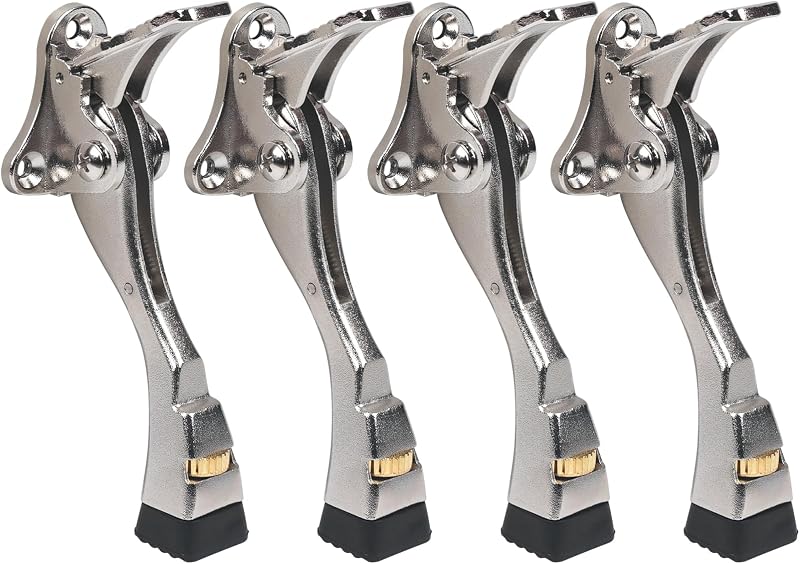 4 Packs Heavy Duty Kickdown Door Stopper, One Touch Adjustable Kickdown Door Stop for Heavy Doors, 4 in Metal Door Kickstand with Rubber Tip & Wall Protectors for Wide Doors