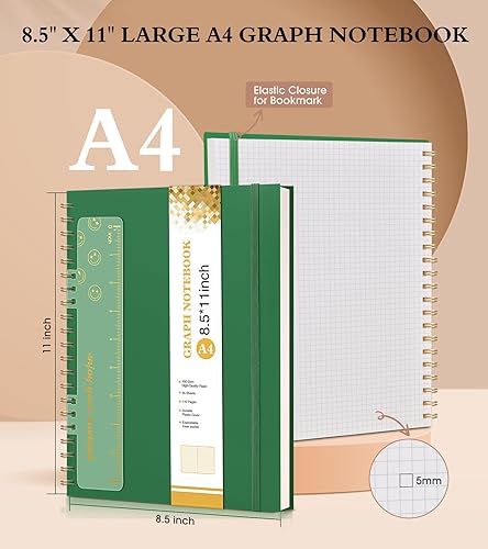 Vista 182 de Cuaderno de papel cuadriculado, cuaderno en espiral de 8.5 x 11 pulgadas, cuadernos de cuadrícula grande A4 para mujeres y hombres, papel gráfico