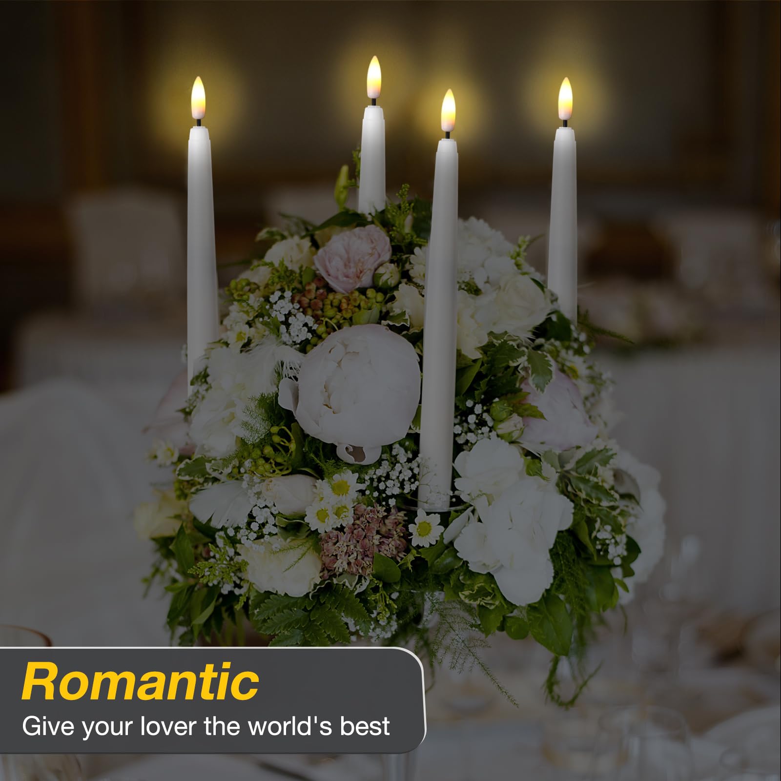 Reginary Confezione da 50 candele coniche senza fiamma con 4 telecomando, funzionamento a batteria, candele tremolanti coniche 3D a LED in cera sintetica, luci calde per matrimoni, Ringraziamento