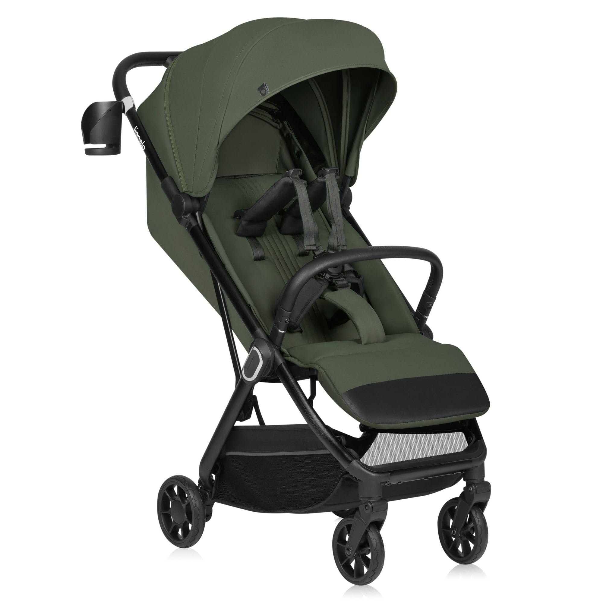 LIONELO Poussette Bébé Bess jusqu'à 22 kg de 6 mois à 4 ans Roues Pivotantes en PU 360 ° Pliage avec Une Main, Dossier Réglable, Canopy Imperméable Poids Léger 7,5 kg, Panier à Courses (Green)