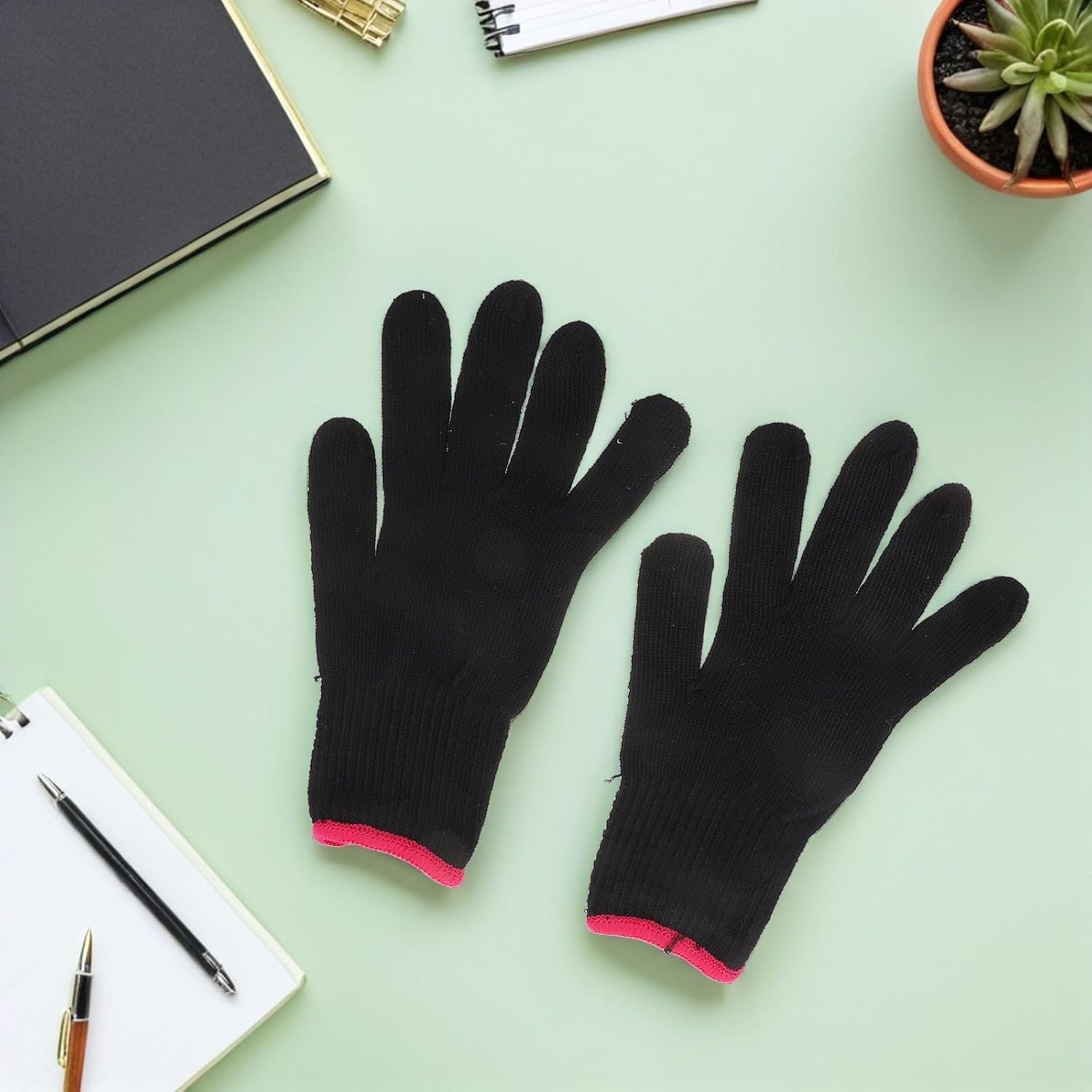 SOLUSTRE Hair Styling Gloves Cotton Elastic 6pcs Black Heat Resistant Pair | Hair Dye and Hot Glue Crafts, Burnresistant Care, Skin Contact Blocking, Household Utility Use