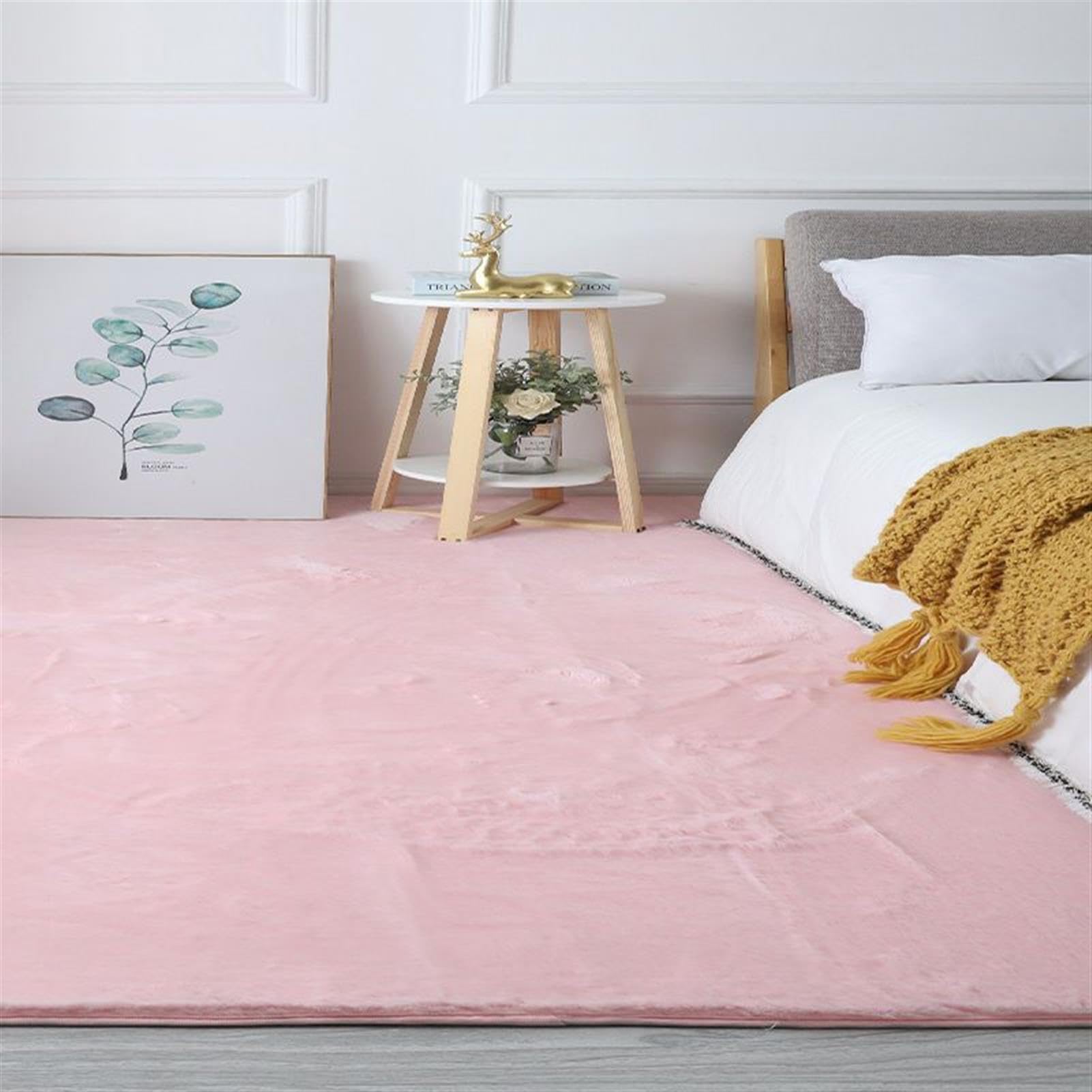Tapis de luxe en peluche longue aspect lapin rose 200x400 cm moelleux et antidérapant