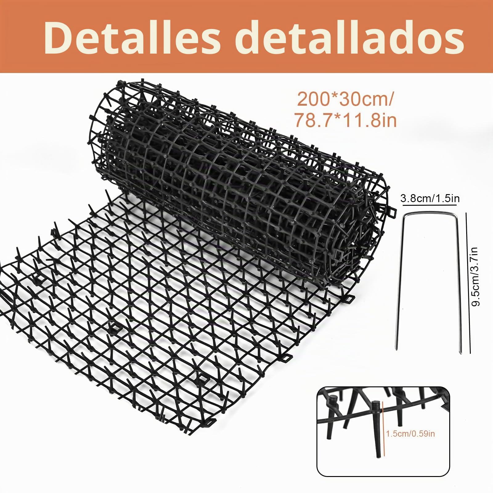 Haus- & Wildtierabwehr YHNDECO Dornengitter Gaten 30 x 200 cm gitter Anti Katzen Matte Katzenabwehr Garten mit 8 Erdnägel und 8 Kabelbinder, katzenabwehrmatte für Hunde Katzen Wildtiere