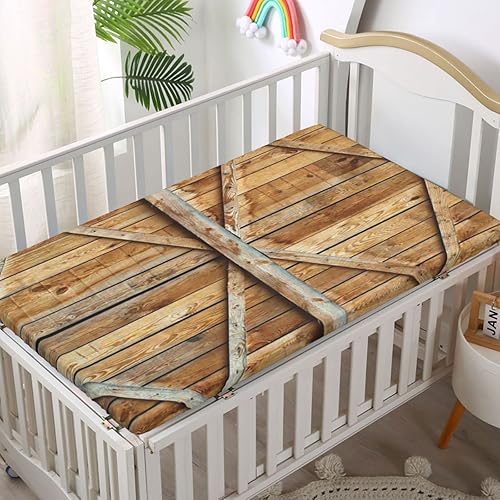 Miniatura 2 de Sábanas bajeras de cuna con diseño de tablones de madera rústica, suaves y transpirables, ideales para habitación de niños o niñas o guardería,