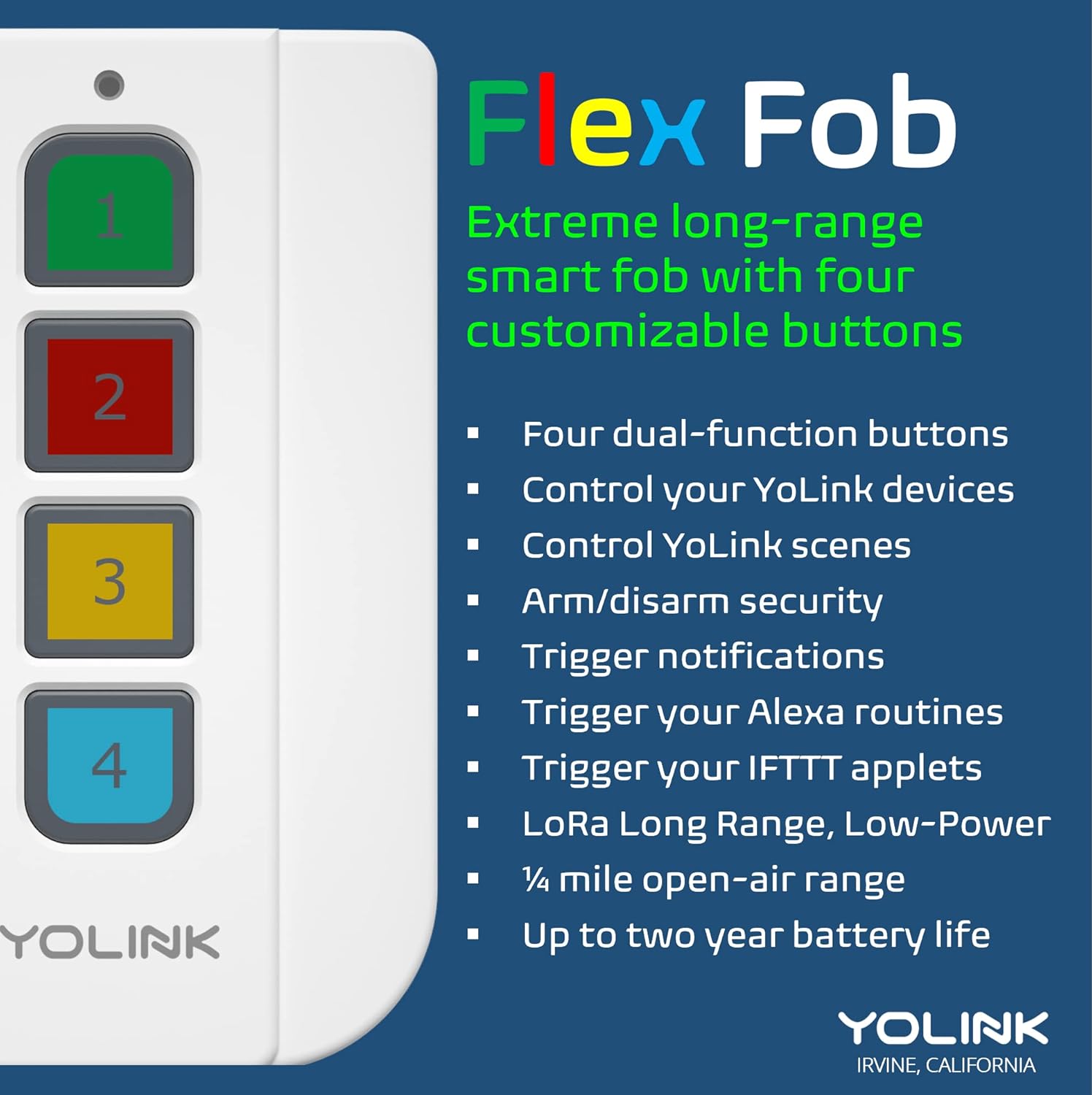 FlexFob 4-Button Smart Fob, up to 8 Functions, Trigger Alexa Routines & IFTTT Applets, Smart Buttons, Hub Included