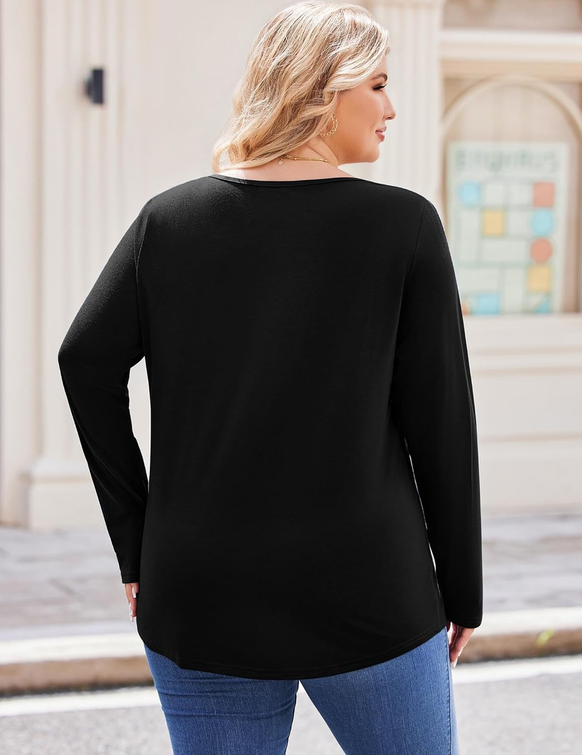 IN'VOLAND Womens Plus Size Long Sleeve Shirts Fall Tunic Top V-neck T-Shirt Button Up Dressy Casual Blouse 1X-5X - Image 6