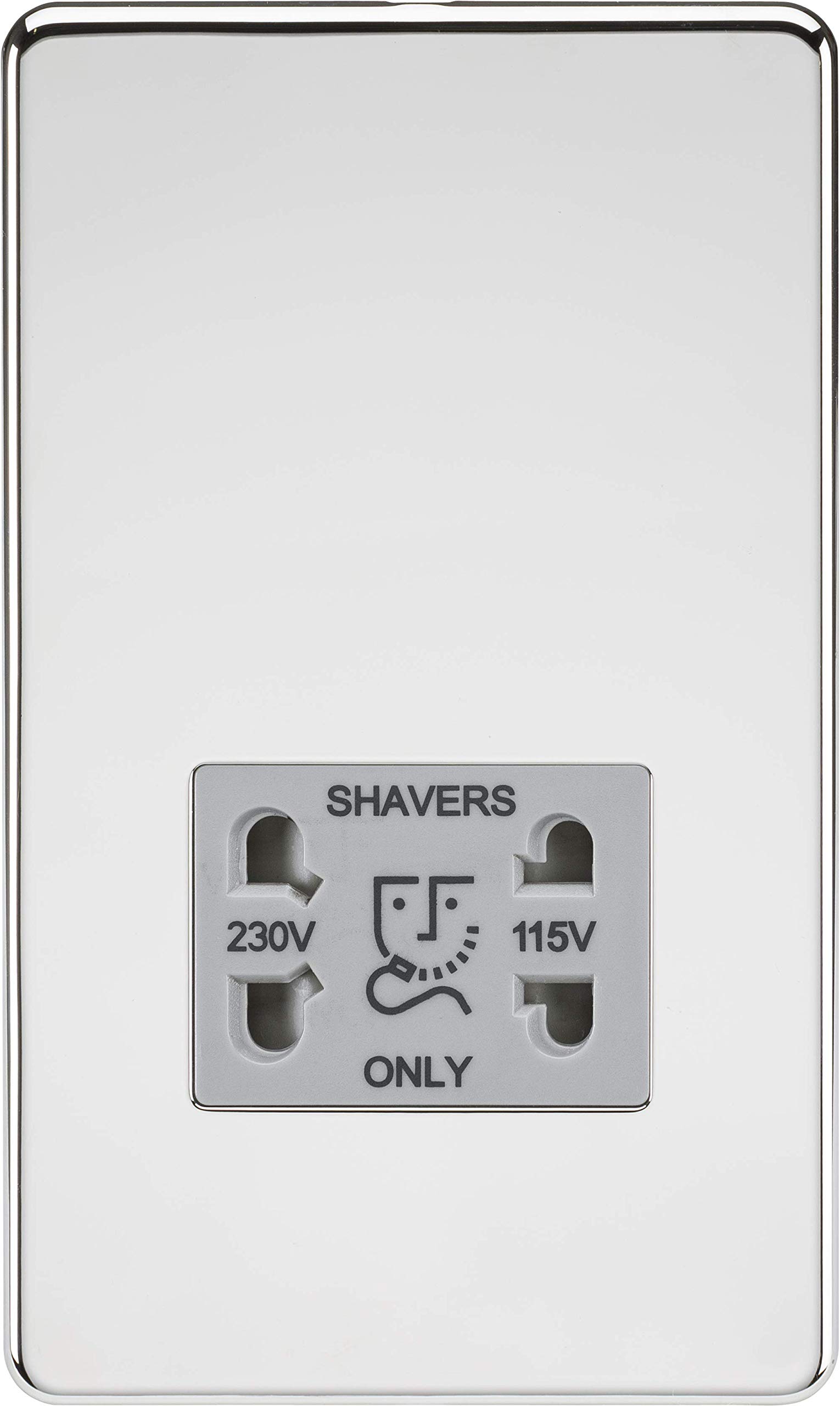Knightsbridge SF8900PCG Screwless Dual Voltage Shaver Socket, Polished Chrome with Grey Insert, 115/230 V