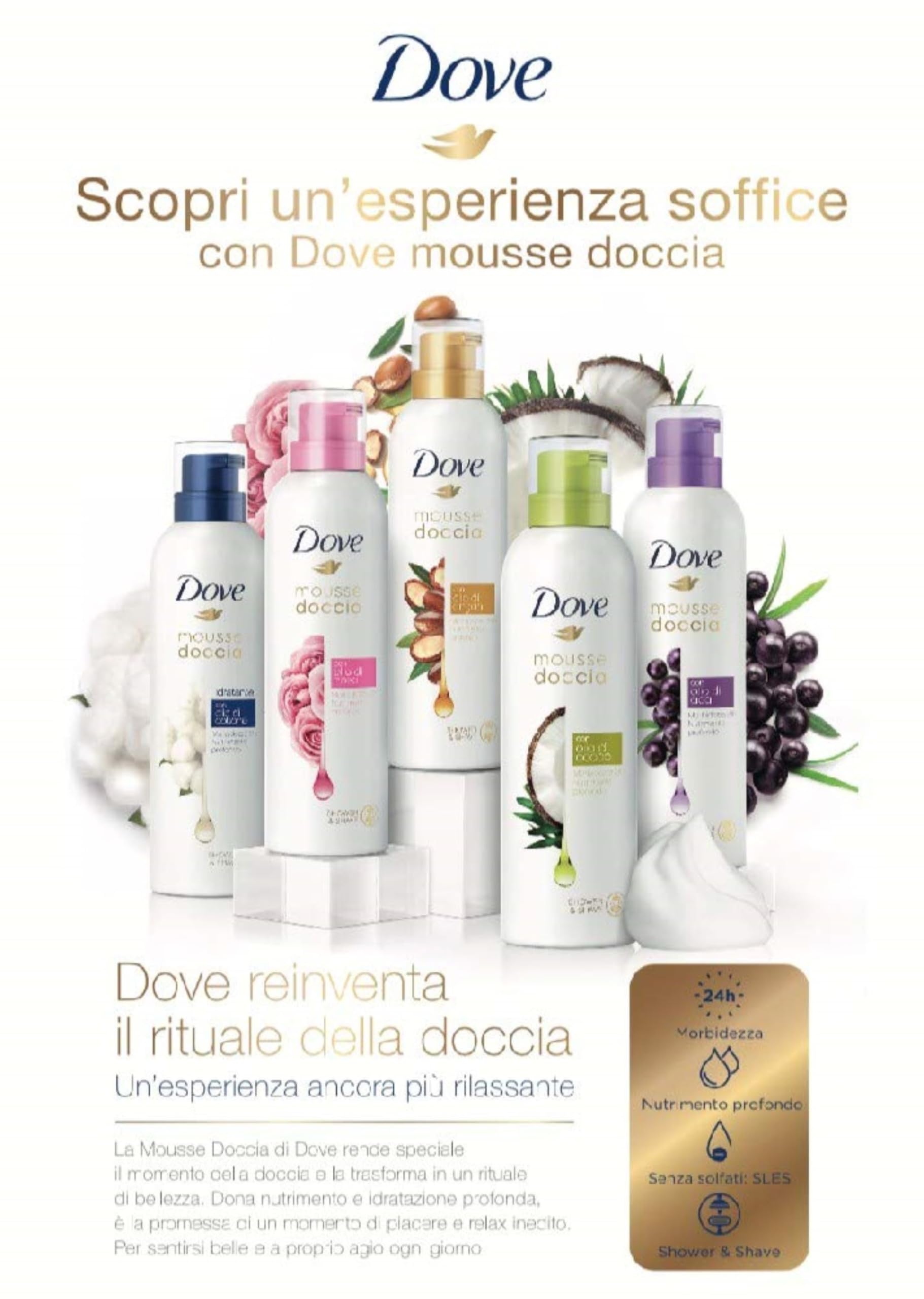 DOVE Mousse Doccia Olio di Rosa 6x200 ml (Confezione da 6)