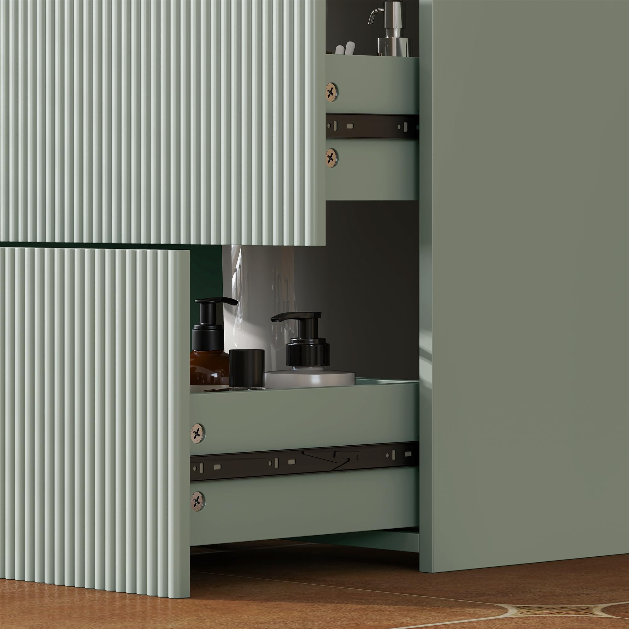 HOMCOM Meuble sous lavabo, Meuble de Salle de Bain avec 2 tiroirs, Armoire de Salle de Bains sous lavabo, Style Moderne, 80 x 40 x 60 cm, Vert et Bois Naturel