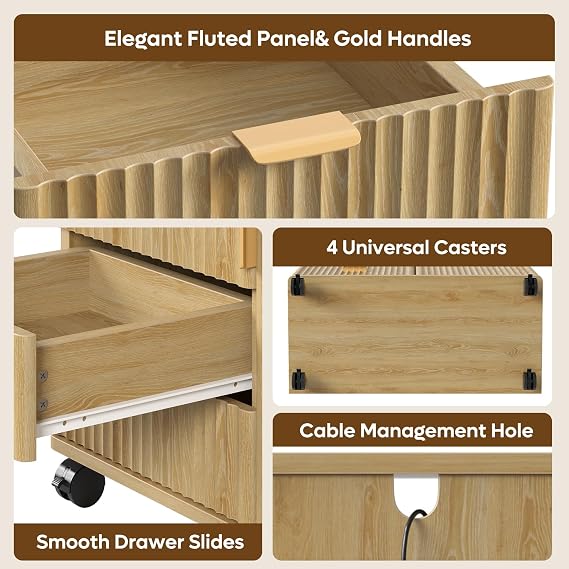Bestier Office Storage Cabinet with 5 Drawer Adjustable Shelf, Oak
