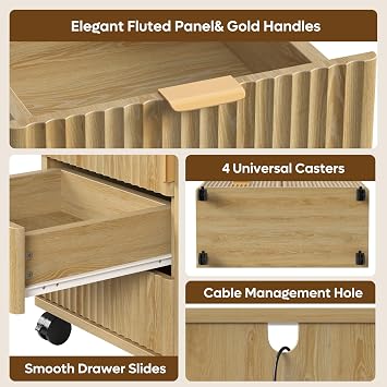 Bestier Office Storage Cabinet with 5 Drawer Adjustable Shelf, Oak