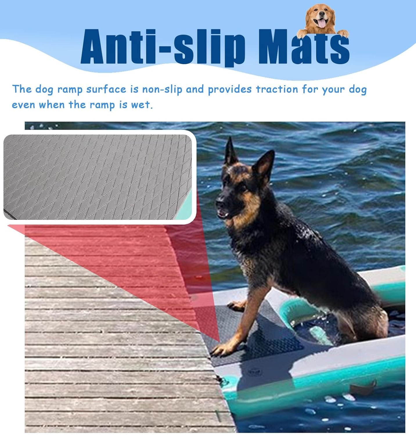 Foldable Inflatable Dog Pool Float Boat Ramp, Dog Dock Platform Floating Water Ramps Kit, Island/Sea/River Safety Dog Steps for Boats