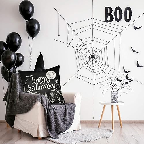 Miniatura 4 de Fundas de almohada decorativas de noche negra de 20 x 20 pulgadas, fundas de cojín decorativas de otoño, murciélagos, luna, árboles, bosque,