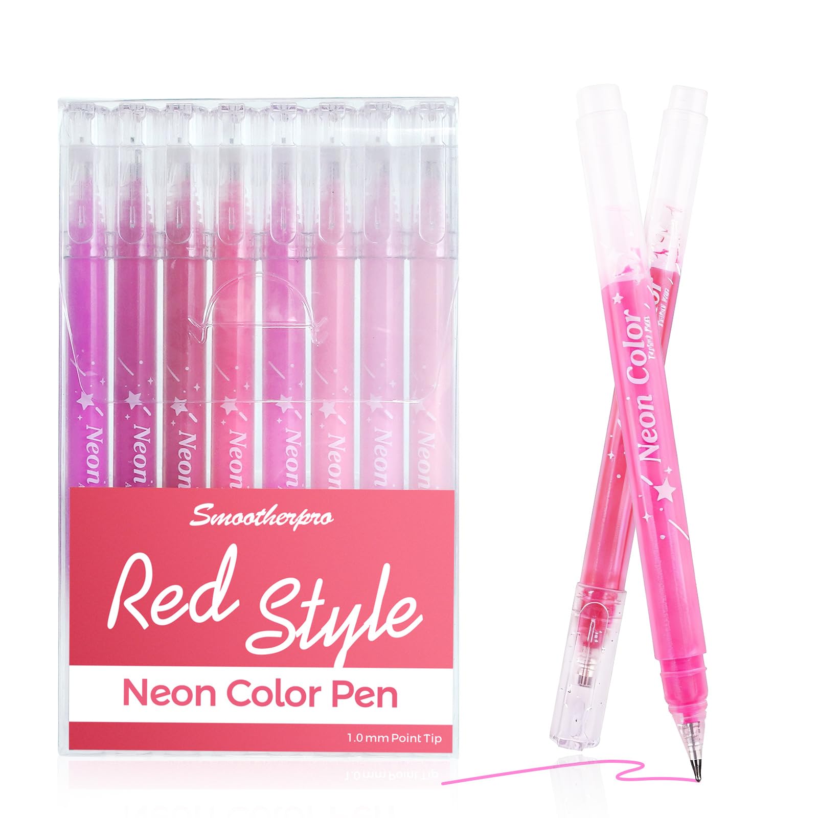 SMOOTHERPRO Coloured Gel Pens | 8 Pcs Red Series 1.0 mm Point Rollerball Pens Set | Gelly Pens for Highlight Black Paper Art Drawing Sketching Scrapbook Illustration Bullet Journal (NC008R)