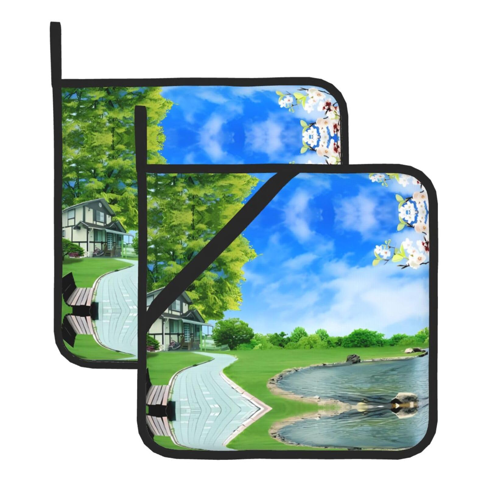 WHJDPP Natural Prints Square Hot Pads for Kitchen Counter - Waterproof Pot Holders Set of 2, Heat Resistant Trivets with Pocket & Hanging Loop for Serving, Oven & BBQ