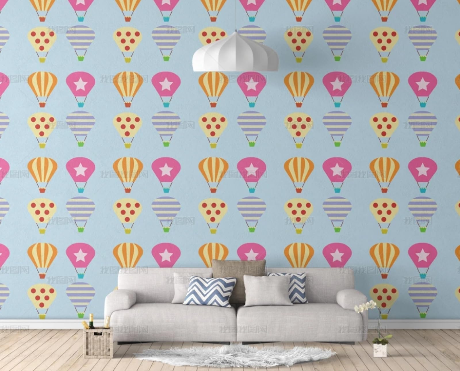 Papier peint autocollant montgolfière bleu vinyle adhésif meuble 45x600cm